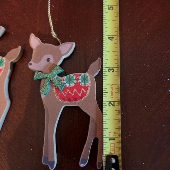 Gisela Graham London Set Of 4 Wooden Deer Christmas Tree Ornaments - Picture 5 of 5